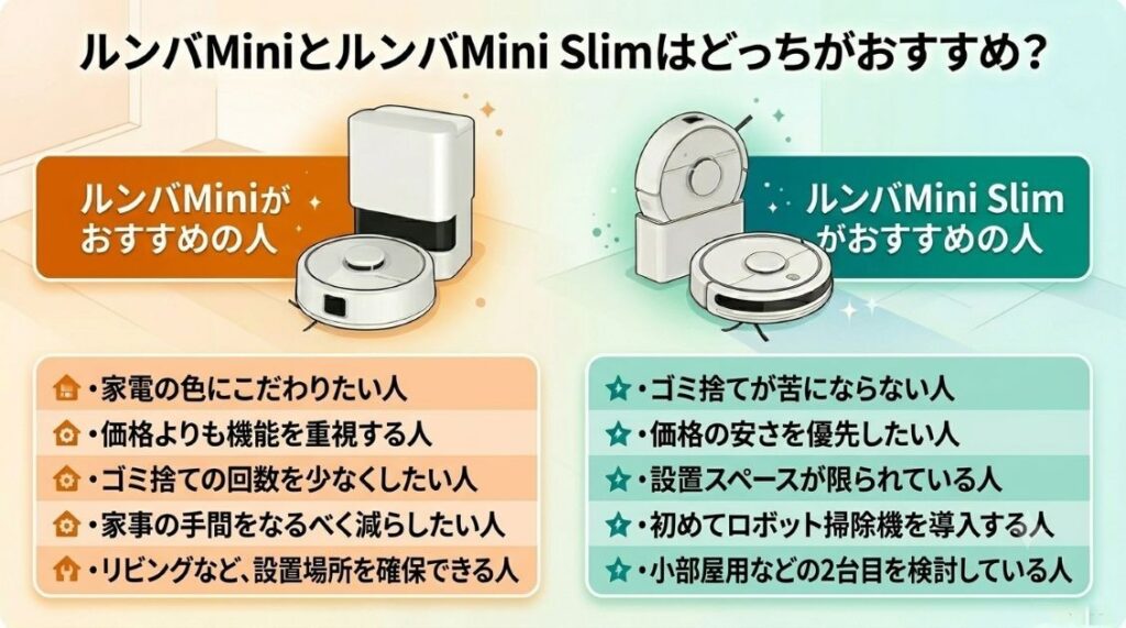 ルンバMiniとルンバMini Slimはどっちがおすすめ?